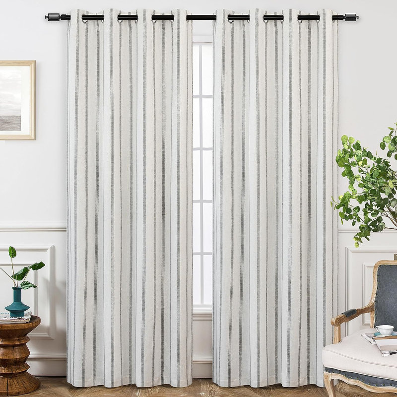 Blackout Curtain Pair, Gray Stripe/Light Linen, 52" W x 84" L