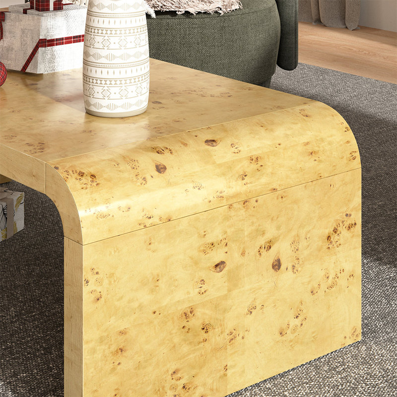 Kievie 48" W Burl Wood Coffee Table – Handcrafted Elegance with Sleek Curves, Beige Wood
