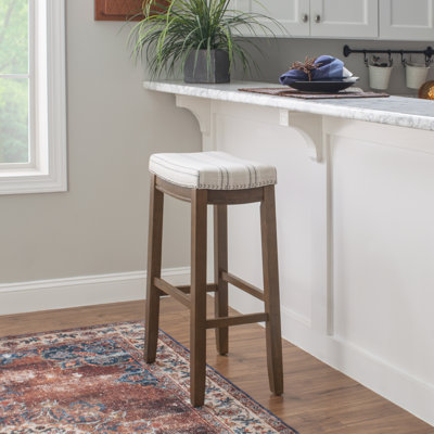 Bartonville Counter & Bar Solid Wood Backless Stool with Upholstered Seat