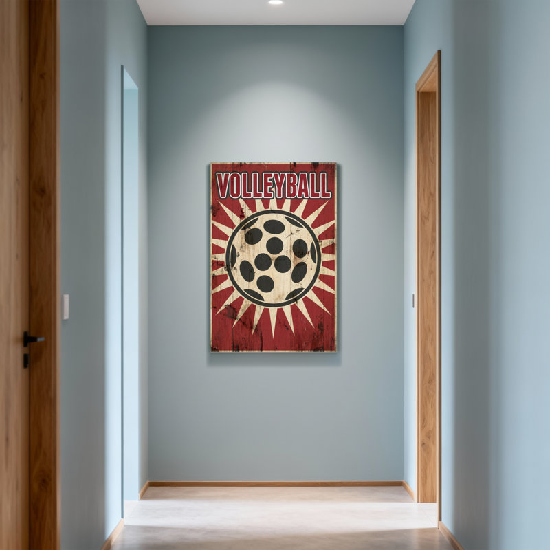 «Bath & Laundry Volleyball Ball Sunburst», art texturé en bois rouge, H 40 po x l 28 po