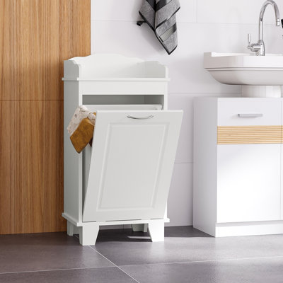 Panier à linge inclinable 31 po, armoire de rangement autoportante pour la maison, armoire de rangement pour salle de bain, blanc