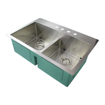 Diamond 33'' L Double Bowl Stainless Steel Kitchen Sink