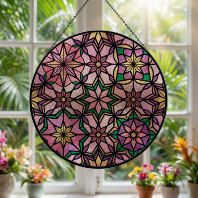 Panneau de vitrail en verre coloré 7,8 po H
