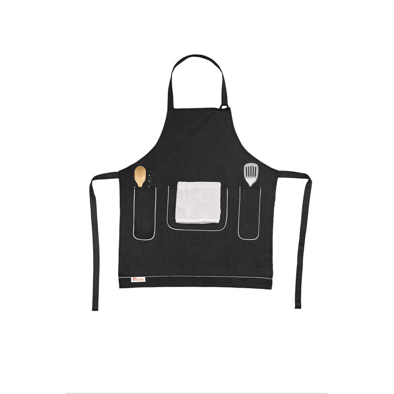 Tablier Sunbrella par Gracie Oaks 24 po x 28 po, avec sangle de cou réglable de 23 po, avec poches, résistant aux taches