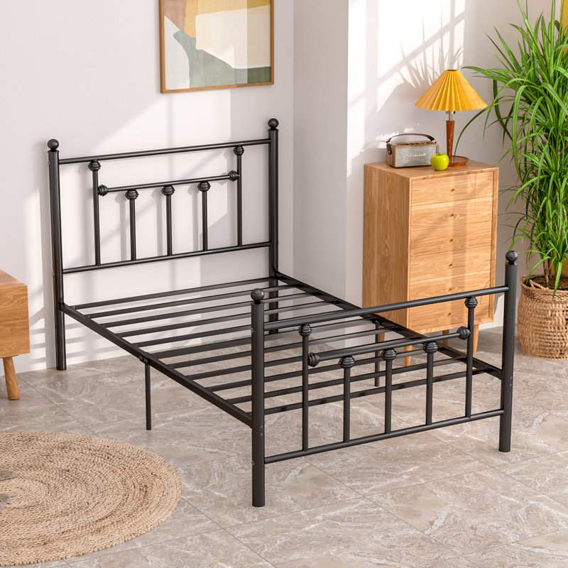 Double Metal Bed Frame with Headboard, Black, Single (3')