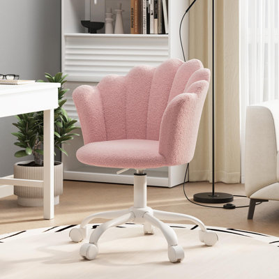 Fauteuil de bureau à domicile, fauteuil de coiffeuse pivotant Teddy Boucle pour chambre à coucher, fauteuil de bureau ergonomique à hauteur réglable, pivotant à 360 °, base robuste et roulettes lisses pour le bureau de maquillage