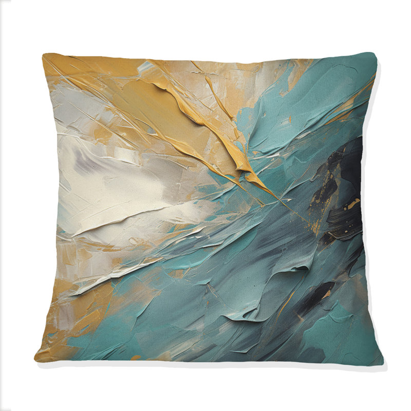Joy of Peace, peinture abstraite or bleu clair - Coussin décoratif avec peinture abstraite