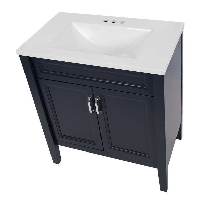 30.5" Single Bathroom Vanity With Cultured Marble Top, Blue
