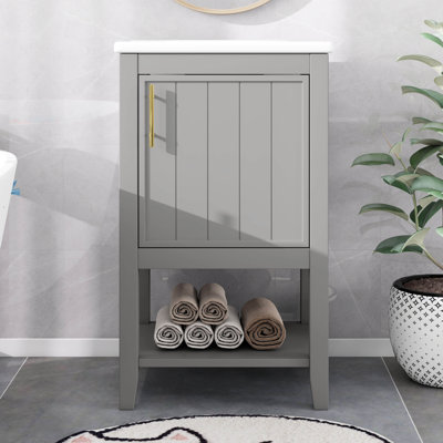 20" Modern Bathroom Storage Cabinet With Ceramic Sink, Free Standing Vanity With Soft Closing Door, Storage Rack And Open Shelf