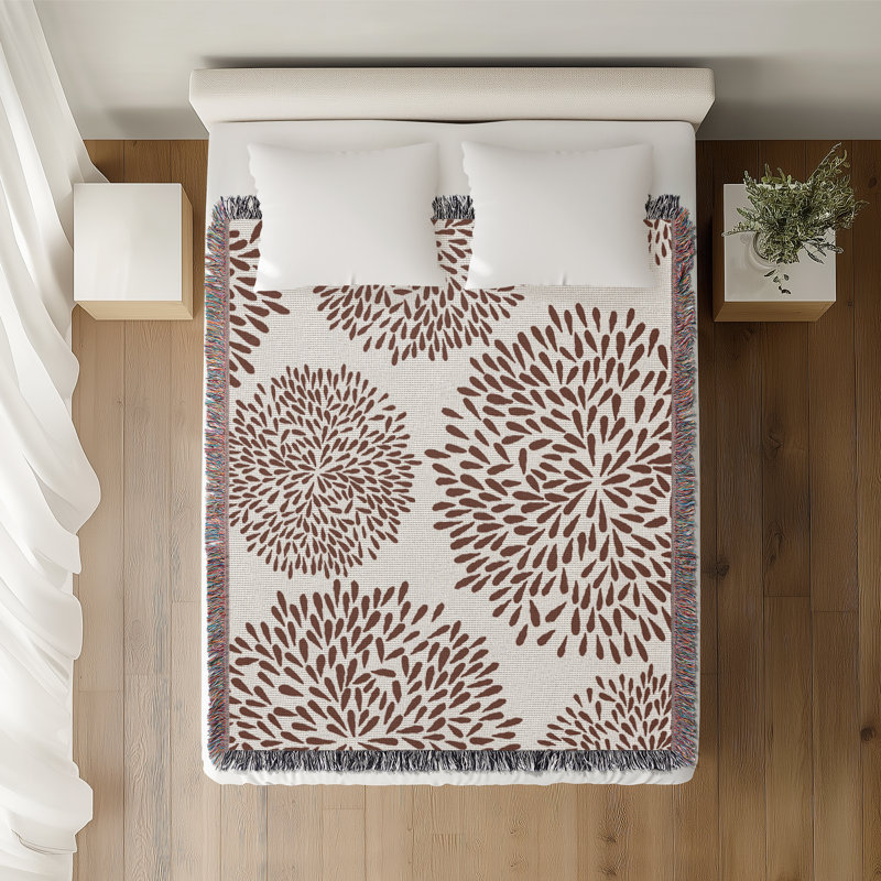 Jeté floral en coton, Brun rouille, 60 po x 80 po
