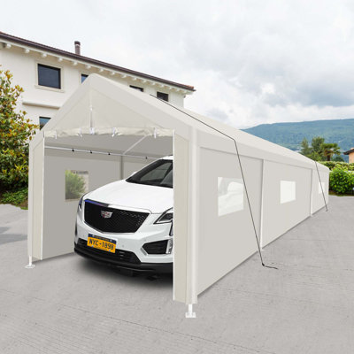 Tente de garage portative 10 x 30 pour abri de rangement extérieur robuste avec fenêtre