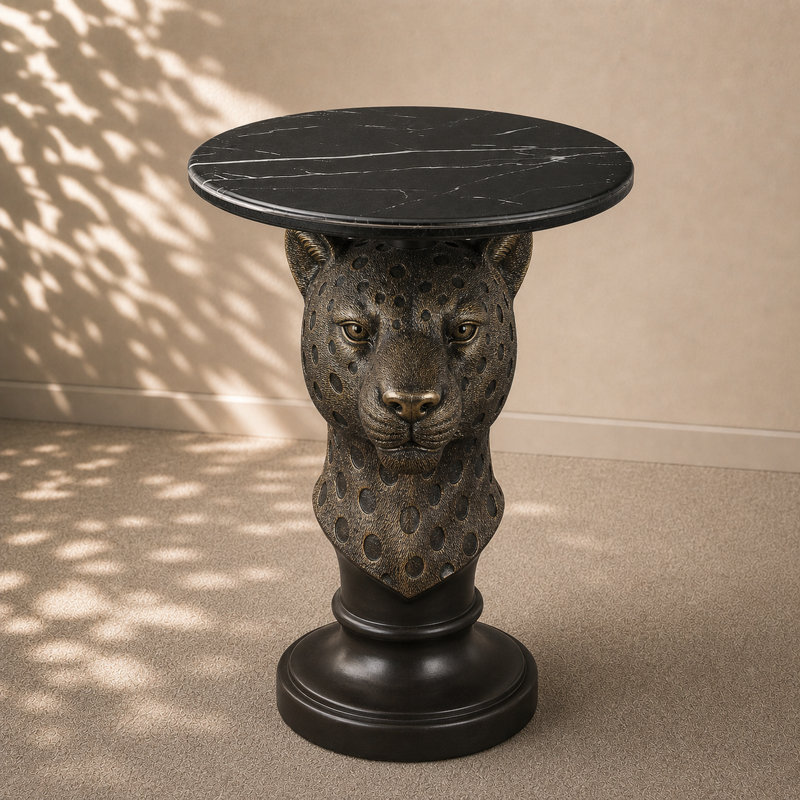 Black Leopard Pedestal Side Table