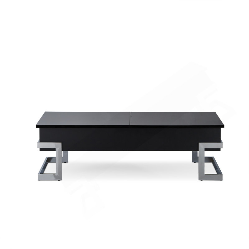 Table basse Calmam à finition chromée ultrabrillante avec plateau relevable, Noir
