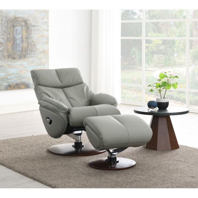 Kandoro Gray Top Grain Leather Accent Chair With Swivel & Ottoman