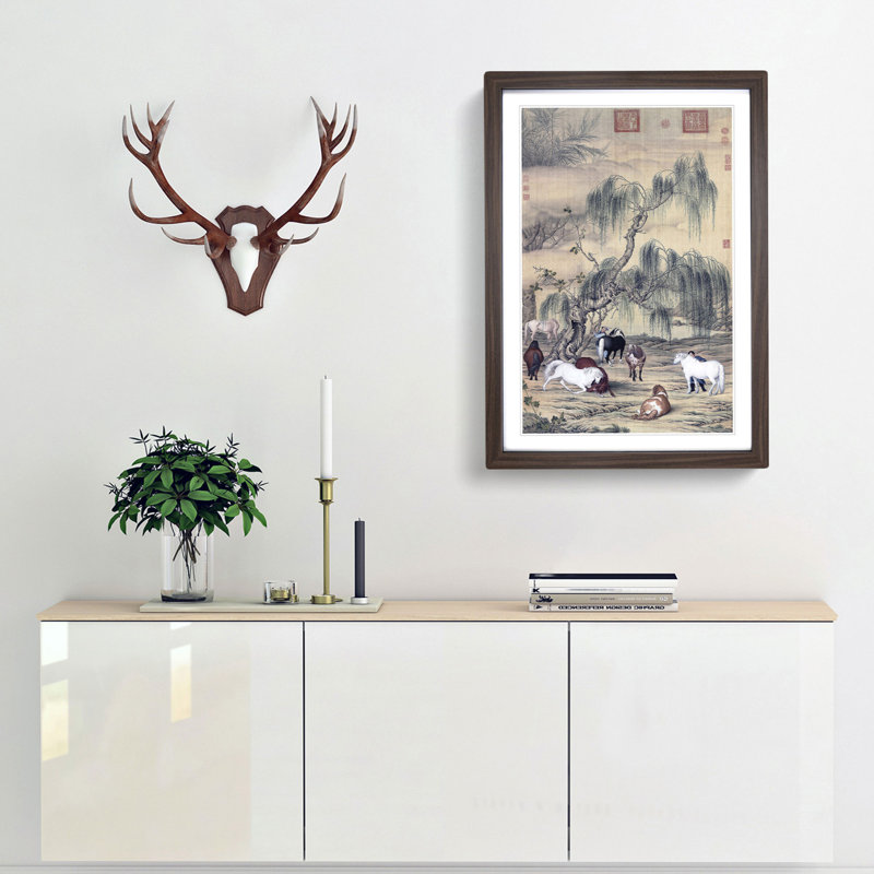 Horses by Lang Shining - Framed Print, 36cm H x 27cm W x 2cm D, Walnut Framed