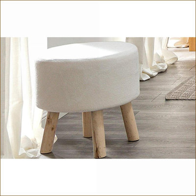 Ensemble de 2 repose-pieds, ivoire contemporain Revêtement naturel avec pieds en bois inclinés | Bois | Brun clair