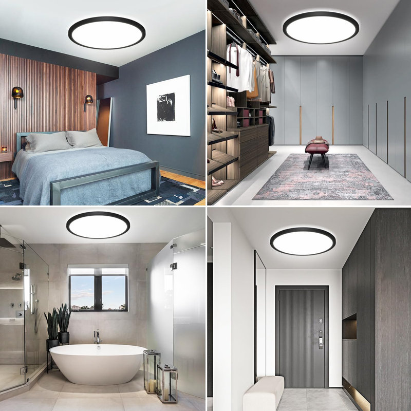 Luminaire plat rond à DEL 13 pouces, 28 W 3200Lm 3000K, 4500K, 6000K CCT sélectionnable, plafonnier noir, plafonnier mince pour la chambre à coucher, la cuisine, le bureau, le placard, la salle de lavage