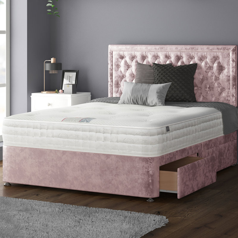 Fan Divan Bed Base, Pink, Single (3'), 2 Right Drawers