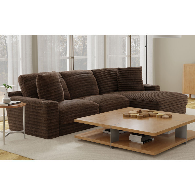  Canapé modulaire en tissu Ocossio, Orienté à droite, Polyester brun