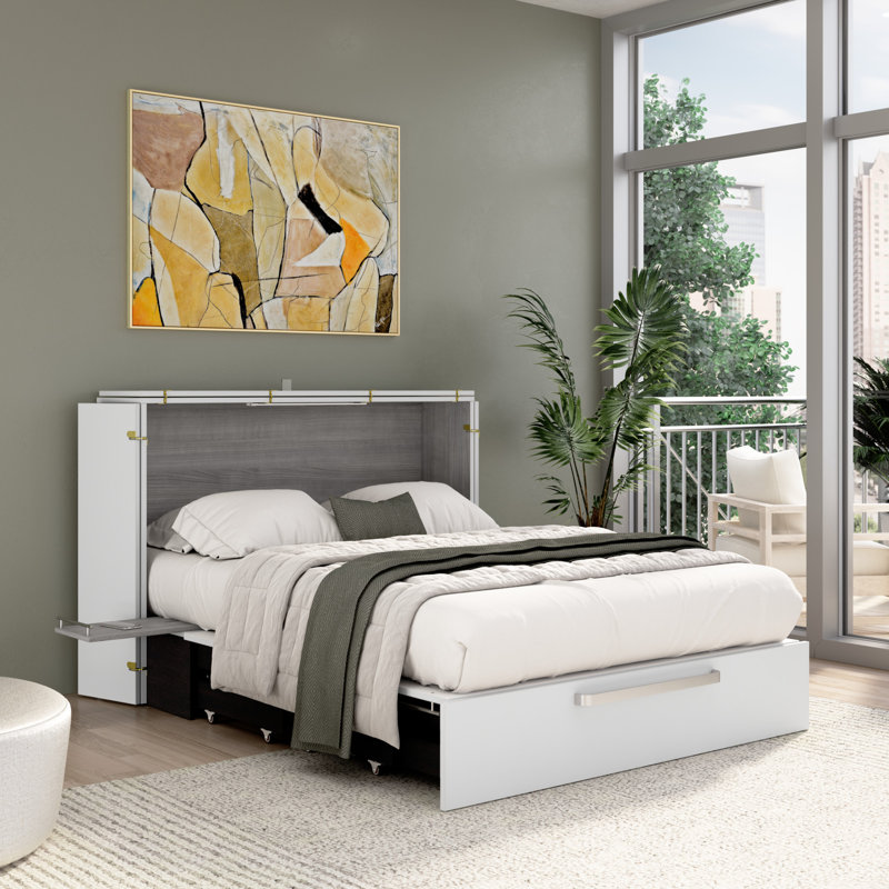 Lit escamotable avec tiroir et matelas Borealis Murphy, Double, Blanc