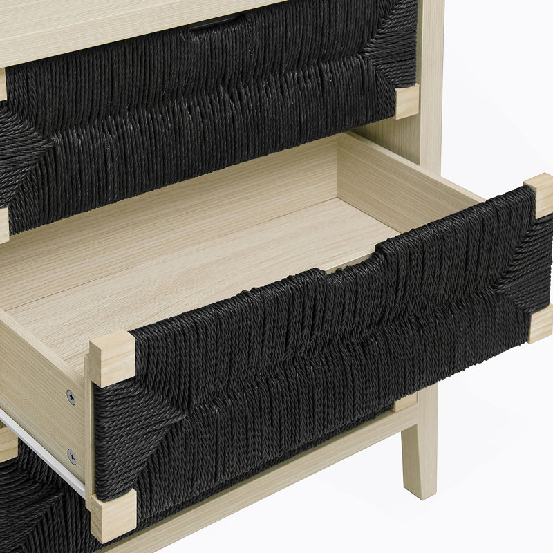 Buffet 3 tiroirs avec tablettes réglables, armoire de rangement avec portes décoratives en algues naturelles pour le salon de la cuisine