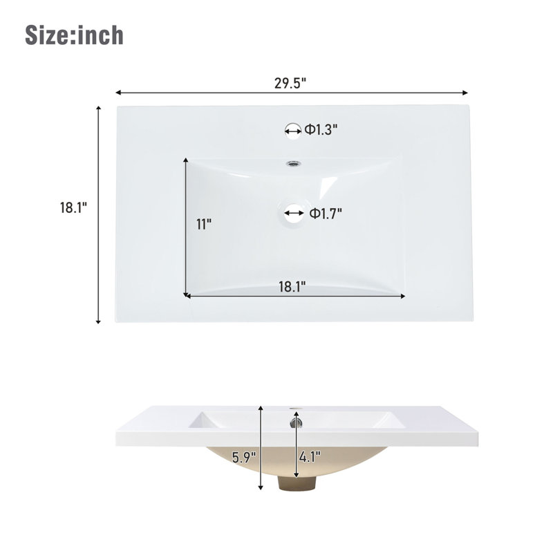 29.5'' Resin Rectangular Drop-in Bathroom Sink