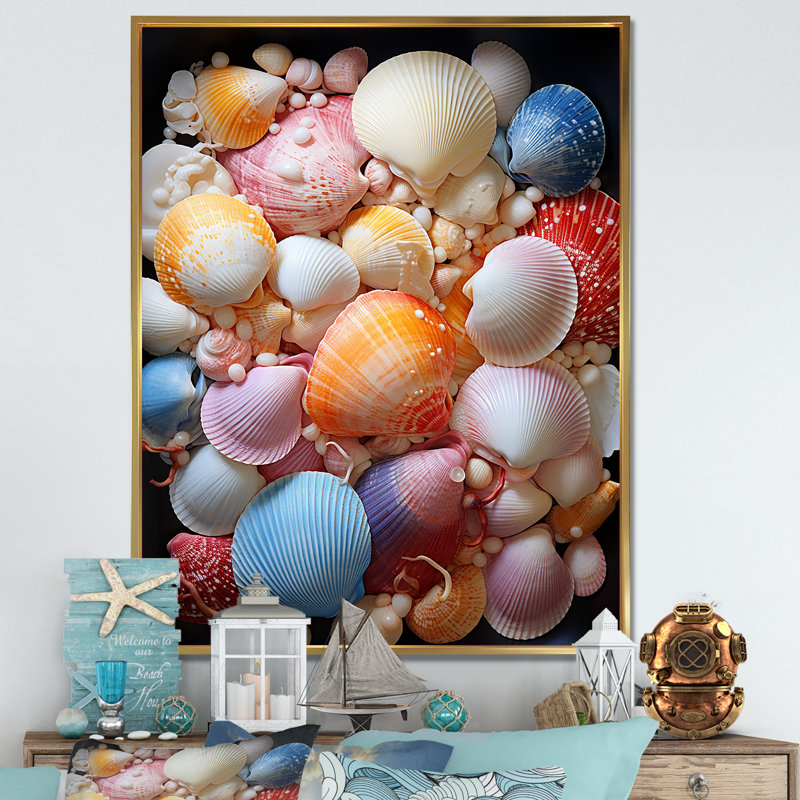 Coquillages sur une marée de rêve sur toile, Cadre flottant doré, H 32 po x l 24 po