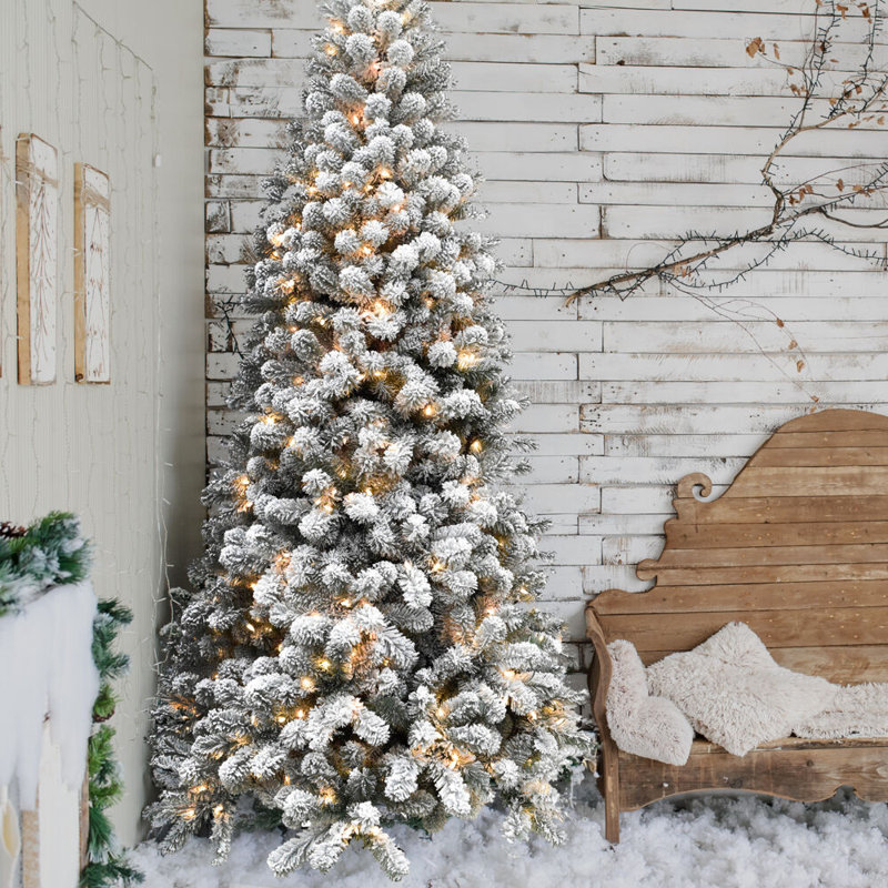12-Ft White Flocked Pine Christmas Tree with Warm LED Lights