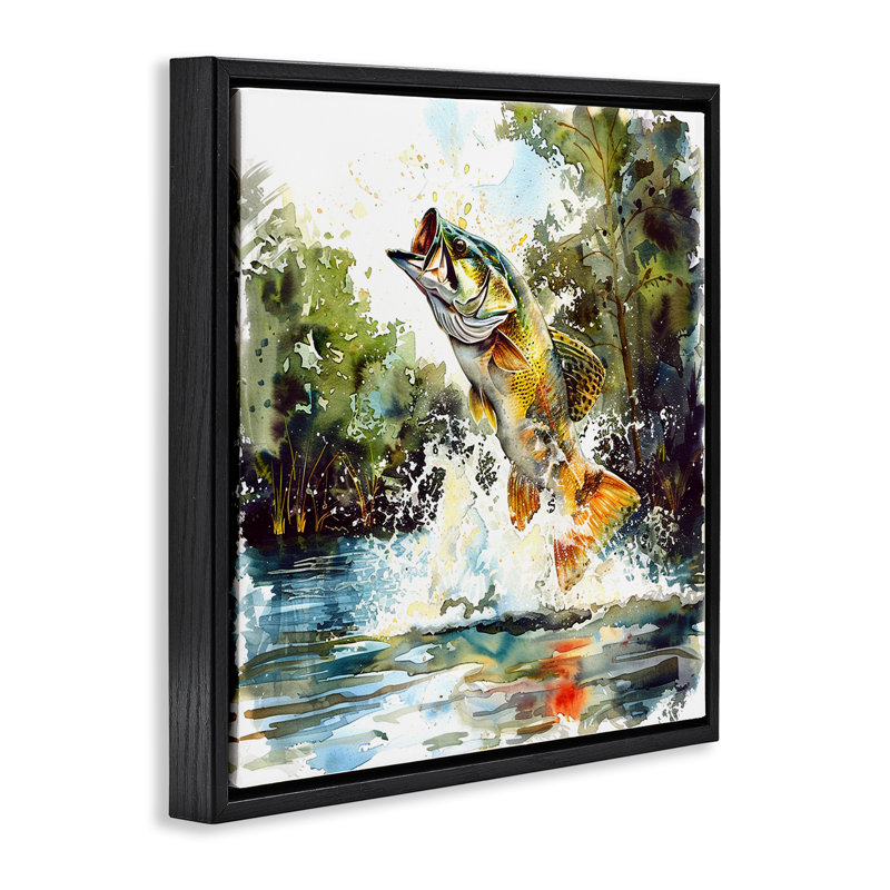 Art mural sur toile flottant, "Fish Jilling Splash" par LSR Design Studio, H 25 po x l 25 po, Cadre flottant noir de jais