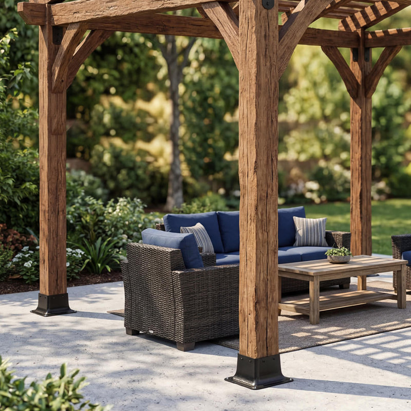Support de base de poteau 4 x 4 (paquet de 4) - Ancre de poteau de pont en acier thermolaqué robuste avec vis, base interne de 3,6 po pour pergola, clôture, porche et boîte aux lettres
