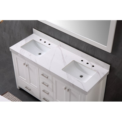 61" Porcelain Bathroom Vanity Top with Double Sink and 6 Holes, without Faucet