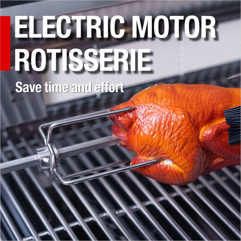 Îlot de cuisine de 43 pouces à 6 brûleurs et 85 000 BTU de cuisine au gaz en acier inoxydable pour barbecue et îlot de cuisine + réfrigérateur à vin compact + ensemble de rôtisserie + comptoirs en granite + évier en acier inoxydable