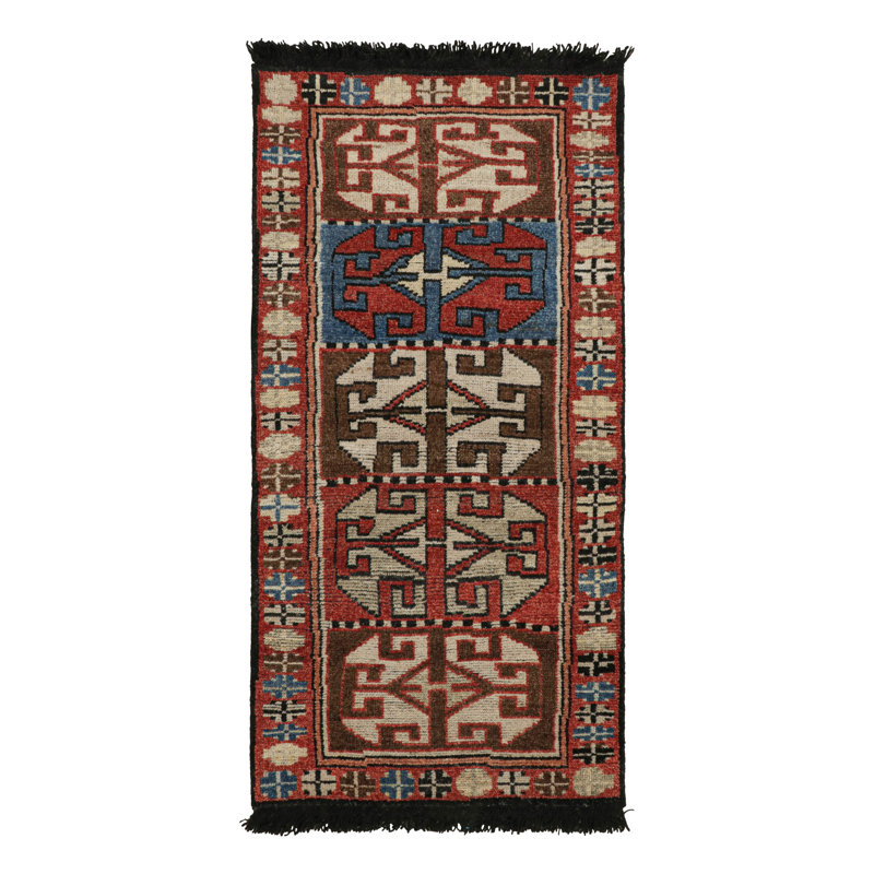 Burano Hand Knotted Wool Geometric Area Rug, Rectangle 10' x 14', Light Red Black