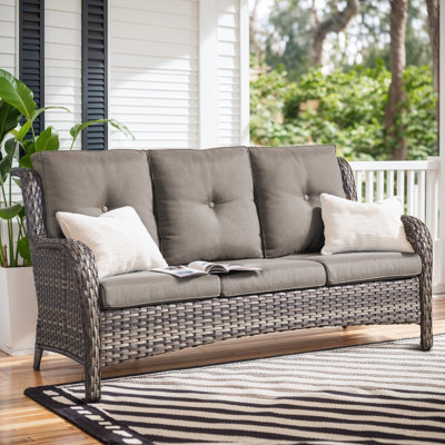 Wendye 3-Seat Outdoor Durable Sofa With Olefin Cushions, All-Weather PE Wicker