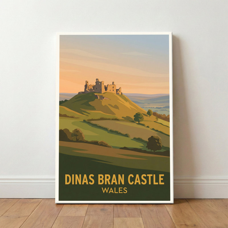 Dinas Bran Castle, Wales - Romantic Travel Poster Of Medieval Ruins Above The Dee Valley. Giclee Print On Wrapped Canvas. Wall Art, Home Decor - Castles & Palaces, Wales - Wrapped Canvas Print