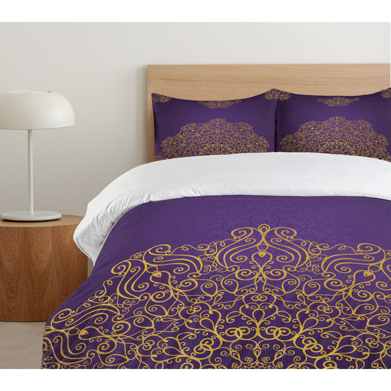 Purple and Gold Mandala Queen Duvet Cover Set