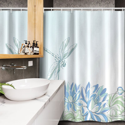 18334_Ambesonne Stall Shower Curtain Waterlilies Nature Blue Green -  East Urban Home, E9BFA76CEABA4A68A7AD5A3945EE9C60