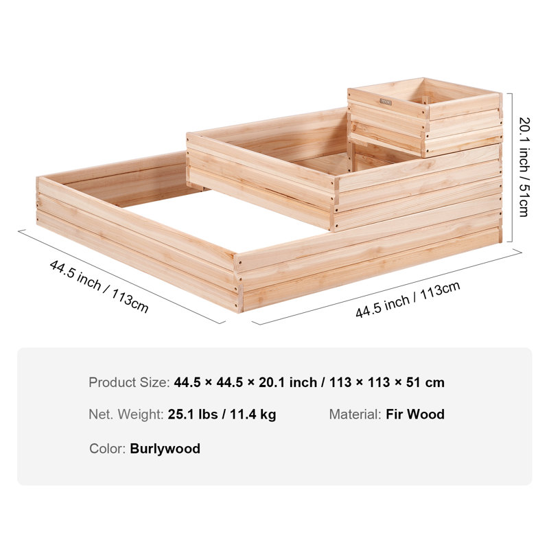 Boîte à fleurs surélevée en bois avec jardin 44,5 x 44,5 x 20,1 po