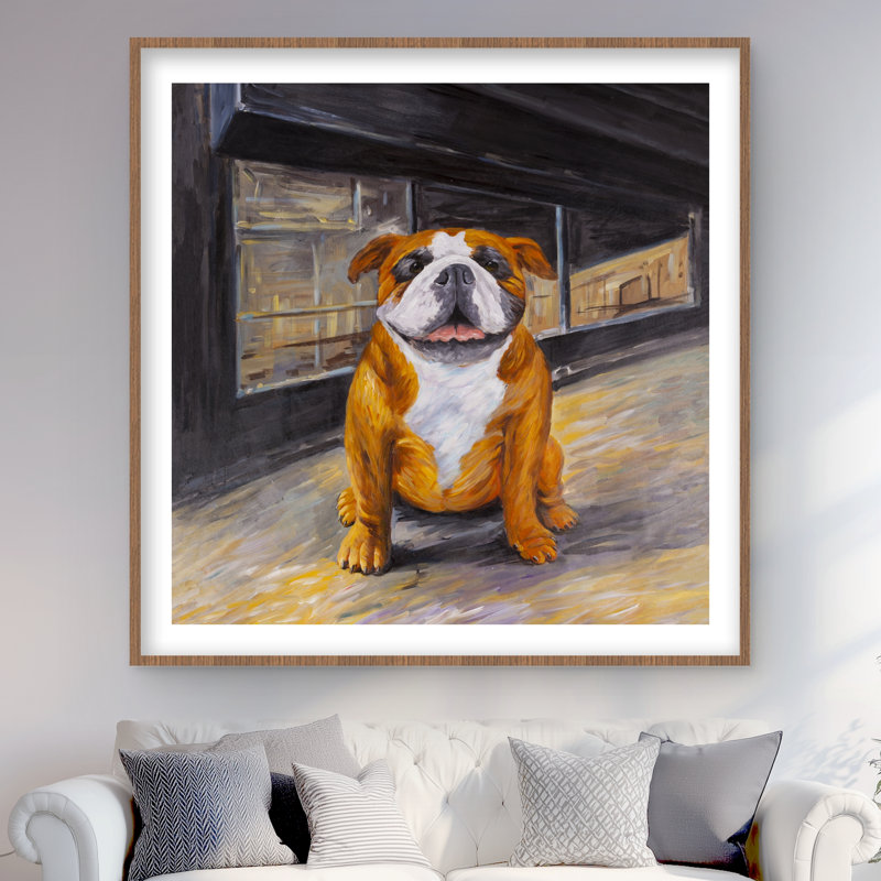 Sourire de bouledogue - reproduction matte encadrée brune | Décoration intérieure