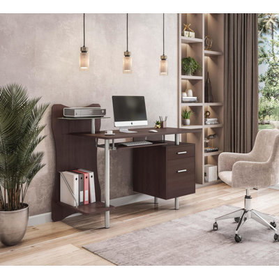Chocolat - bureau d'ordinateur de rangement coloré - plateau à clavier, rangement pour dossiers, design moderne