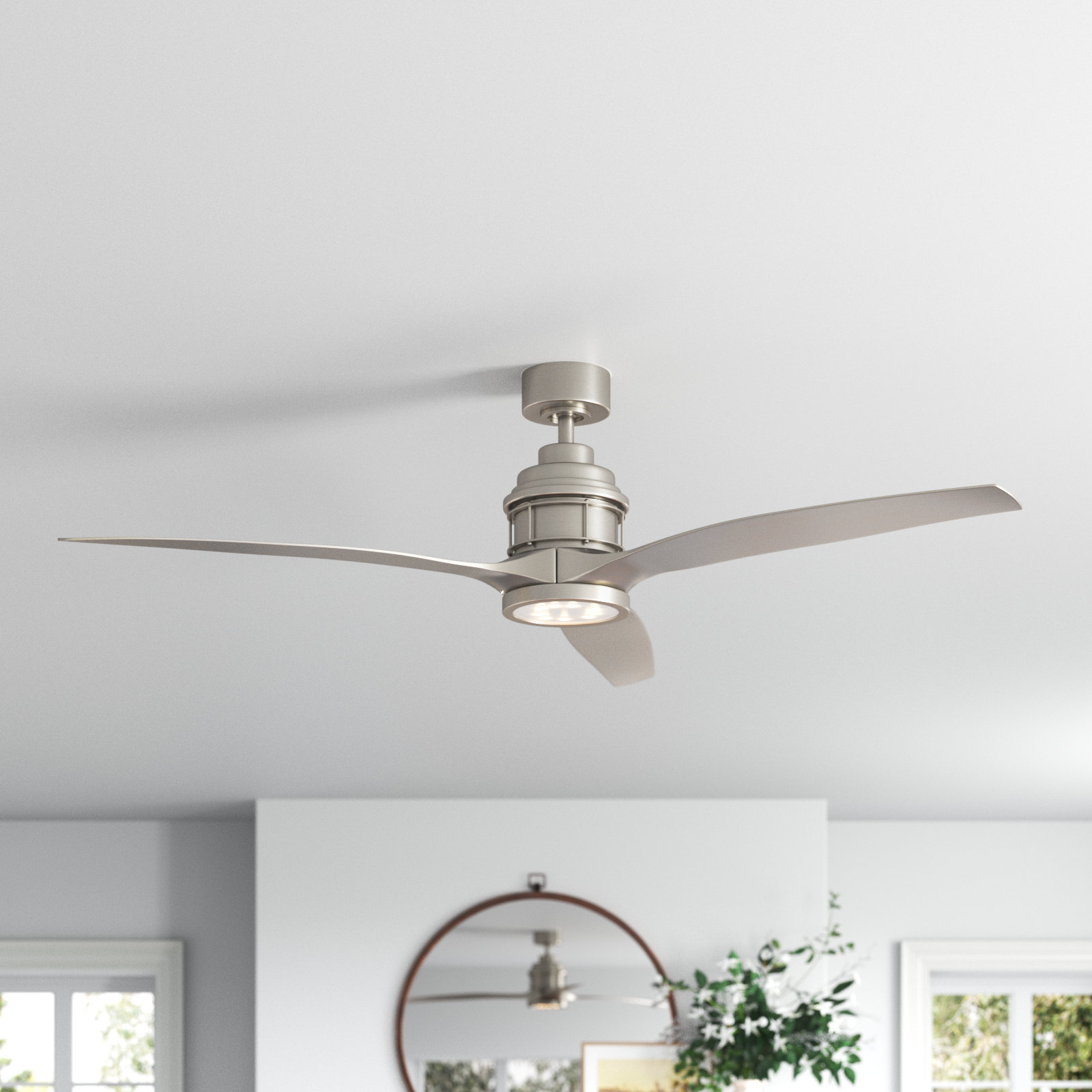 Bahati 60" 3 - Blade LED Propeller Ceiling Fan with Remote Control and Light Kit Included, Satin Nickel/Silver Blades