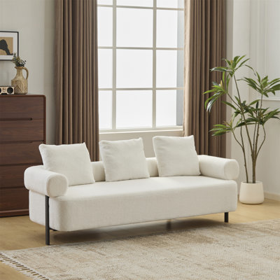 78" Modern 3-Seater Beige Upholstered Sofa