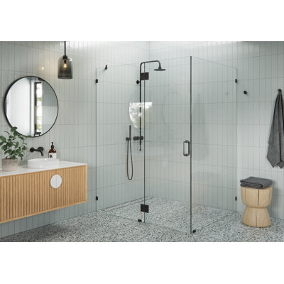 Halo 58 in. x 45 in. x 78 in. 90-degree Fully Frameless Glass Hinged Shower Enclosure