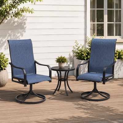 Ensemble de 2 chaises de salle à manger pivotantes pour l'extérieur Kozyard avec tissu en textilène respirant, structure en métal thermolaqué, chaises de patio pour le jardin, le balcon, le porche, le bord de la piscine, bleu marine