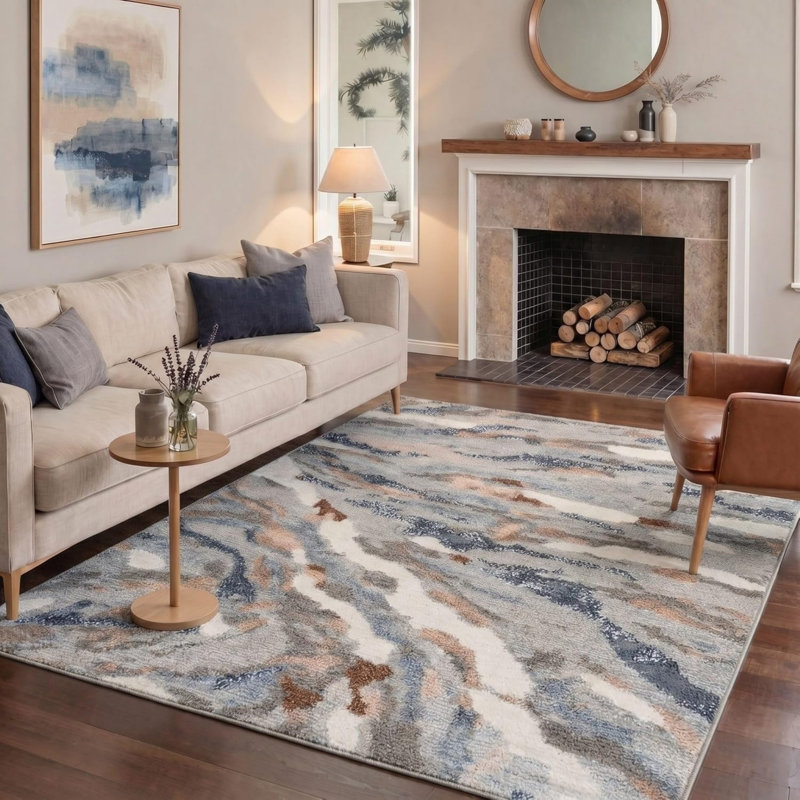 Grey Marble Abstract 5' x 7' Rug for Office & Entryway