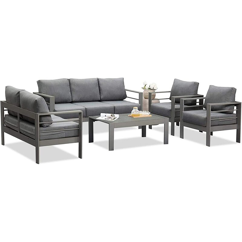 Ensemble de conversation 5 pièces d'extérieur toutes saisons, canapé modulaire, canapé en aluminium - Coussins