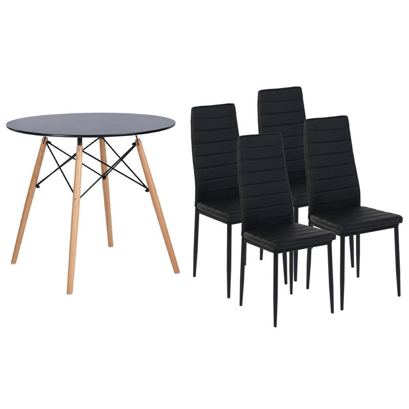Ensemble de table de salle à manger 5 pièces, table de salle à manger ronde avec 4 chaises en similicuir