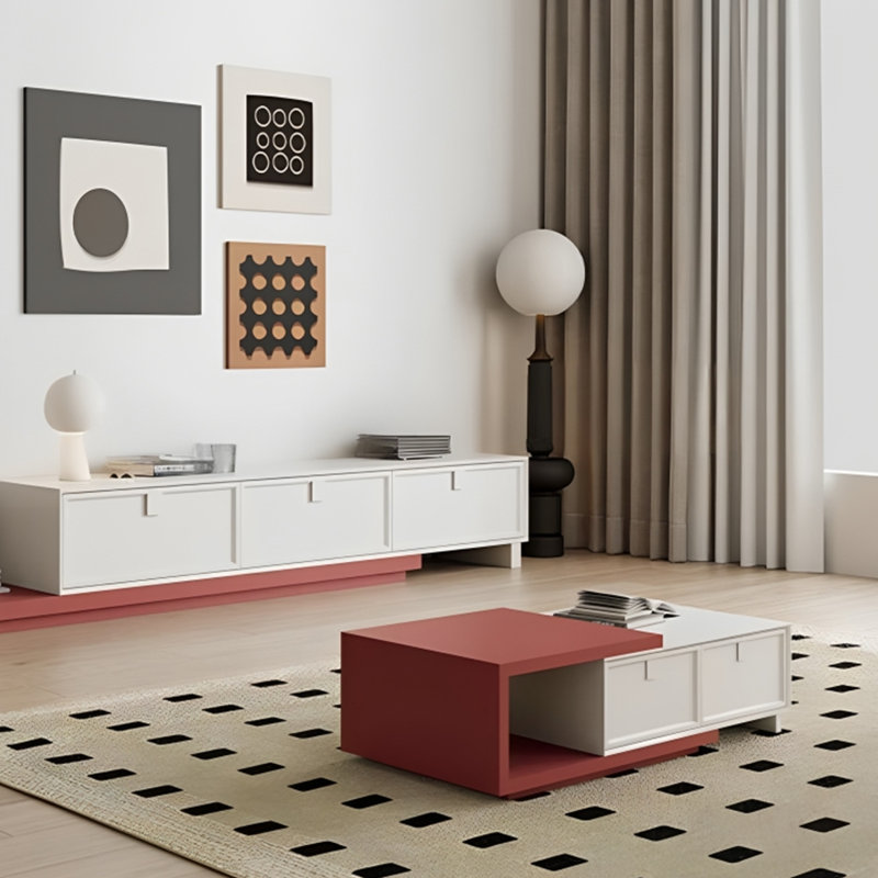 Table basse en bois massif extensible, Crème / rouge
