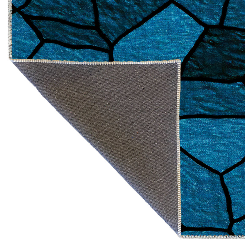 Tapis décoratif bleu à motif géométrique bleu, Rectangle 3 pi 11,24 po x 5 pi 10,87 po