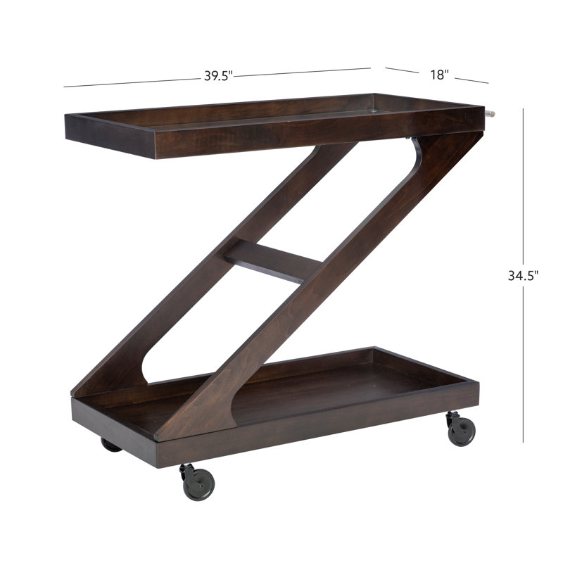 Jeidan Solid Wood Bar Cart, Umber